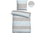Bettwäsche BIBERNA Gr. 2, blau (bleu, grau), B/L: 155cm x 220cm, Flanell, B/L: 80cm x 80cm, 2 Stk., Flanell, 100% Baumwolle, Bettwäsche, Bettwäsche