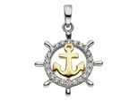 Kettenanhänger JOBO "Anhänger Steuerrad mit Anker 18 mm", goldfarben, weiß, Schmuckanhänger, Damen, Silber 925 (Sterlingsilber), Kettenanhänger, 925 Silber bicolor vergoldet mit 22 Zirkonia