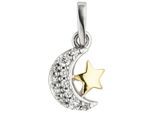 Kettenanhänger JOBO "Anhänger Mond und Stern 10 mm", goldfarben, weiß, Schmuckanhänger, Damen, Silber 925 (Sterlingsilber), Kettenanhänger, 925 Silber bicolor vergoldet mit 11 Zirkonia