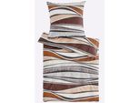 Bettwäsche HEINE HOME Gr. 1, cognac, ecru, bedruckt, B/L: 135cm x 200cm, Renforcé, B/L: 80cm x 80cm, 2 tlg., Renforcé, 100% Baumwolle, Bettwäsche, Bettwäsche
