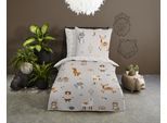 Kinderbettwäsche GOOD MORNING "Woody", grau, B/L: 135cm x 200cm, 1 Stk., 1 Stk., Renforcé, B/L: 80cm x 80cm, 2 Stk., Renforcé, Obermaterial: 100% Baumwolle, Bettwäsche, Baumwolle, 135x200, Reißverschluss, Wende, Kind, Simple, Tier, Grau