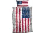 Bettwäsche CASATEX "Stars & Stripes", blau (blau, rot), B/L: 135cm x 200cm, 1 Stk., 1 Stk., Renforcé, B/L: 80cm x 80cm, 2 Stk., Renforcé, Obermaterial: 100% Baumwolle, Bettwäsche, Bettwäsche, mit Flagge