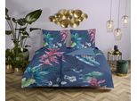Wendebettwäsche DESCANSO "Maee", blau, B/L: 135cm x 200cm, 1 Stk., 1 Stk., Renforcé, B/L: 80cm x 80cm, 2 Stk., Renforcé, Obermaterial: 100% Baumwolle, Bettwäsche, Wendebettwäsche, Satin, Reißverschluss, Paspel, Biese, Wendeoptik, Luxe, Blume, Blau