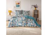 Bettwäsche ESTELLA "Estera", blau (blautanne), B/L: 155cm x 200cm, 1 Stk., 2 Stk., Mako-Satin, B/L: 80cm x 80cm & 40cm x 80cm, 3 Stk., Mako-Satin, Obermaterial: 100% Baumwolle, Bettwäsche, Bettwäsche