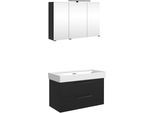 Badmöbel-Set WELLTIME "SALVADA, 2tlg-Set, gedämpfte Scharniere, Softclose, Keramikbecken", schwarz, B:100cm H:200cm T:47,5cm, MDF, Kastenmöbel-Sets, Badmöbel-Set, Schwarz, Keramikbecken 1 od. 2 Armaturlochbohrungen