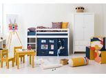 Hochbett HOPPEKIDS "ECO Dream, Kinderbett, Spielbett, Halbhohes Bett aus Massivholz", blau (weiß, creator blau), B:81cm H:105cm L:168cm, Kinderbett: 100% Massivholz: Nordische Kiefer, Vorhang: 100% Baumwolle, Matratzenbezug 100% Baumwolle, Matratze: Schaum, Hochbetten, Hochbett Kinderbett, inkl. Vorhang-Set Creator, Bettgröße & Matratze wählbar