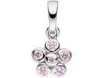 Kettenanhänger JOBO "Anhänger Kinderanhänger Blume 7 mm", rosa (rosa, rosa), Schmuckanhänger, Mädchen, Silber 925 (Sterlingsilber), Kettenanhänger, 925 Silber rhodiniert mit 6 rosa Zirkonia