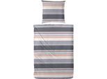 Bettwäsche PRIMERA "Late Summer Stripe", grau (anthrazit, beige), B/L: 135cm x 200cm, 1 Stk., 1 Stk., Perkal, B/L: 80cm x 80cm, 2 Stk., Perkal, Obermaterial: 100% Baumwolle, Bettwäsche, Bettwäsche, mit modernen Streifen in frischen Farben