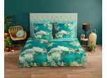 Wendebettwäsche GOOD MORNING "Loving", blau (aqua), B/L: 155cm x 220cm, 1 Stk., 1 Stk., Renforcé, B/L: 80cm x 80cm, 2 Stk., Renforcé, Obermaterial: 100% Baumwolle, Bettwäsche, Wendebettwäsche, 100% Baumwolle, 135x200, Reißverschluss, Wendeoptik, Taube, Türkis