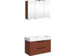 Badmöbel-Set WELLTIME "SALVADA, 2tlg-Set, gedämpfte Scharniere, Softclose, Keramikbecken", rot, B:100cm H:200cm T:47,5cm, MDF, Kastenmöbel-Sets, Badmöbel-Set, Rot, Keramikbecken 1 od. 2 Armaturlochbohrungen