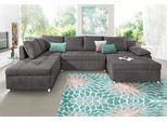 Wohnlandschaft HOME AFFAIRE "Top Bilbao U-Form", grau (fango), B:326cm H:82cm T:90cm, Kunstleder SOFTLUX / Struktur (100% Polyester);Struktur fein (95% Polyester, 5% Polyamid), Sofas, Wohnlandschaft, XXL, wahlweise mit Bettfunktion und Bettkasten
