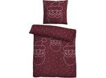 Bettwäsche BIBERNA "Xmas", rot (burgund), B/L: 155cm x 220cm, 1 Stk., 1 Stk., Flanell, B/L: 80cm x 80cm, 2 Stk., Flanell, Obermaterial: 100% Baumwolle, Bettwäsche, Bettwäsche, kuschelig warm, weich, Melange, 100% Baumwolle, made in Germany