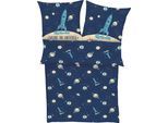 Kinderbettwäsche S.OLIVER "Satinbettwäsche s.Oliver Junior", blau, B/L: 135cm x 200cm, 1 Stk., 1 Stk., Mako-Satin, B/L: 80cm x 80cm, 2 Stk., Mako-Satin, Obermaterial: 100% Baumwolle, Bettwäsche, in verschiedenen Designs: Tiere Safari Afrika, Dino, Weltall, Einhorn