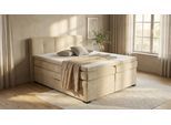 Boxspringbett ED EXCITING DESIGN "Fanes mit Komforteinstiegshöhe von 73cm", beige, B:190cm L:212cm, 100% Polyester, Komplettbetten, Boxspringbett, erhältlich in 180x200cm, inkl. Bettkasten und 7cm Visco-Topper, Topseller