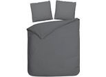Bettwäsche HECKETT & LANE "Punto", grau (classic anthrazit), B/L: 200cm x 200cm, 1 Stk., 2 Stk., Mako-Satin, B/L: 80cm x 80cm, 3 Stk., Mako-Satin, Obermaterial: 100% Baumwolle, Bettwäsche, Bettwäsche, gepunktet, 100% Baumwolle ab 135x200 cm.