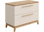Wickelkommode PAIDI "STIENE in Beige oder Grau, 2 Schubladen mit Soft-Close, Vollauszug", cashmere, beige, eiche massiv, cashmere, beige, eiche massiv, B:123cm H:92cm T:57cm, Holzwerkstoff, Massivholz, Wickelkommoden, Wickelkommode, Kommode 123 cm Breite, geprüfte Sicherheit, Wickeltisch mit Massivholz