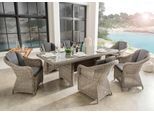 Garten-Essgruppe DESTINY "MALAGA LUNA", grau (vintage grau), Aluminium, Geflecht Rattan, Polyrattan, Sitzmöbel-Sets, Polyrattan, 6 Sessel + Tisch 200x100x75cm, inkl. Auflagen