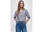 Langarmbluse STREET ONE, Damen, Gr. 46, grau (shadow blau), Stoff, 100% Viskose, gestreift, klassisch normal, Rundhals, Manschette, Blusen, im Streifen-Design