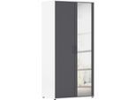Drehtürenschrank RAUCH "Kleiderschrank Schrank Garderobe Wäscheschrank VOYAGER", alpinweiß, graumetallic, B:93cm H:194cm T:53cm, Holzwerkstoff, Schränke, Drehtürenschrank, mit modernen Griffen in Graumetallic und Spiegel