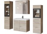 Badmöbel-Set WELLTIME "MADRIT II, Schrank mit Waschbecken, 2 Hänger, Spiegelschrank", braun (eiche san remo), B:120,4cm H:131,5cm T:34,5cm, Holzwerkstoff, Kastenmöbel-Sets, Badmöbel-Set, Hängende Badmöbel mit Glaseinsätzen – in vielen Farben erhältlich