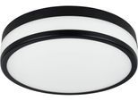 EGLO Deckenleuchte "LED Palermo Deckenlampe, Wohnzimmerlampe, Metall und Glas, IP44, Lampe", schwarz, 3, Ø 30cm H: 7,5cm, 1 Stk., Leuchten, Wand-/Deckenleuchte - H7,5 x Ø30 cm - schwarz - 3X5,7W inkl., Deckenleuchte
