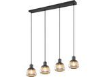 TRIO LEUCHTEN Pendelleuchte "TARIFA, 4-flammige Hängeleuchte exkl 4xE27 max 25W, Glas Hängelampe", schwarz (schwarz matt), 4, Ø 15cm H: 150cm, 1 Stk., Leuchten, höhenverstellbar max 150cm Glas in Riffeloptik und leicht verspiegelt, Pendelleuchte