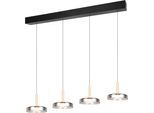 TRIO LEUCHTEN LED Pendelleuchte "CELESTE dimmbare LED Hängelampe aus Metall Glas & Holz, 7,5W 750 Lumen", schwarz (schwarz matt), 4, H: 200cm, 1 Stk., Leuchten, 4-flammig einfach höhenverstellbar von 50-200 cm 3-Stufen Dimmfunktion, LED Pendelleuchte