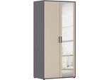 Drehtürenschrank RAUCH "Kleiderschrank Schrank Garderobe Wäscheschrank VOYAGER", beige (beige (champagner), graumetallic), B:93cm H:194cm T:53cm, Holzwerkstoff, Schränke, Drehtürenschrank, mit modernen Griffen in Graumetallic und Spiegel