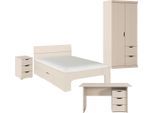 Jugendzimmer-Set RAUCH "Kinderzimmer Komplettzimmer Schlafzimmer-Set (4-tlg.) MARLENE", beige (beige (champagner)), Schrank 2-trg. - Ausstattung PREMIUM + ohne Matratze, B/H: 140cm x 200cm, Schrank 2-trg. - Ausstattung PREMIUM, Holzwerkstoff, Schlafzimmermöbel-Sets, Jugendzimmer-Set, erhältlich in verschiedenen Bett- und Schrank-Breiten MADE IN GERMANY