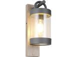 TRIO LEUCHTEN Außen-Wandleuchte "SAMBESI, Laternen Optik Hauswand, exkl 1x E27 max 28W Dämmerungssensor", natur, 1, H: 33cm, 1 Stk., Leuchten, Fassadenbeleuchtung aus Alu Druckguss, Rückenplatte Holz Nachbildung, Außen-Wandleuchte