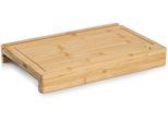 Schneidebrett ZELLER PRESENT "mit Tablet-Halter", hellbraun, weiß, B:26,5cm H:5,2cm L:40cm, Bambus, Kunststoff, Schneidebretter, Schneidebrett, mit herausnehmbarem Auffangbehälter