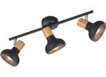 REALITY LEUCHTEN Deckenstrahler "LATIKA, Strahler 3-flammig, exkl 3x E14 max 10W, Deckenspot Wandspot", schwarz (schwarz matt), 3, Ø 10cm H: 18,5cm, 1 Stk., Leuchten, schwenkbarer Strahler, Metall und Holzoptik Lackierung, Spot Licht, Deckenstrahler