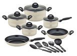 Topf-Set GSW "Milano, inkl. 5-teiliges Küchenhelfer-Set", beige, Töpfe, Topf-Set, Kochtopf-Set mit Antihaft-Versiegelung, Induktion