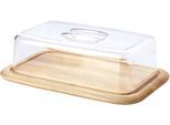 Käseglocke CONTINENTA, beige (natur, transparent), B:25,5cm H:11,5cm L:38,5cm, Holz, Kunststoff, Servierglocken, Käseglocke, (Holzunterteil/Kunststoffglocke)