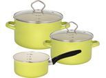 Topf-Set KRÜGER "Emaille Topfset Juist", grün, Töpfe, Topf-Set, mit Literskala, schnitt- & kratzfest, spülmaschinengeeignet
