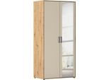 Drehtürenschrank RAUCH "Kleiderschrank Schrank Garderobe Wäscheschrank VOYAGER", beige (beige (champagner), eiche artisan), B:93cm H:194cm T:53cm, Holzwerkstoff, Schränke, Drehtürenschrank, mit modernen Griffen in Graumetallic und Spiegel