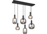 TRIO LEUCHTEN Pendelleuchte "DIVA, E27 Hängelampe 6-flammig mit Glasschirm, exkl 6xE27 max 10W", schwarz (schwarz matt), 6, H: 150cm, 1 Stk., Leuchten, höhenverstellbar bis max 150cm Hängeleuchte 92x35 cm Wohnzimmer Küche, Pendelleuchte