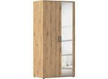 Drehtürenschrank RAUCH "Kleiderschrank Schrank Garderobe Wäscheschrank VOYAGER", braun (eiche artisan), B:93cm H:194cm T:53cm, Holzwerkstoff, Schränke, Drehtürenschrank, mit modernen Griffen in Graumetallic und Spiegel