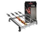 Grillspieß FMPROFESSIONAL "Grill-Spieße mit Halterung aus Edelstahl - Inklusive Abstreifer", silberfarben, B:24,5cm H:6cm L:34cm, Edelstahl, Spieße, Grillspieß, 4 XXL Spieße mit Halter für den Grill – Zubehör für Schaschlik & Co