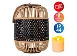 NÄVE LED Dekolicht "Korbinian", schwarz (schwarz natur), 1, Ø 27cm H: 38cm, 1 Stk., Leuchten, Rattankorb natur/schwarz mit Griff inkl. Solarkerze mit Flammeneffekt, LED Dekolicht