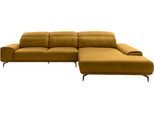 Wohnlandschaft MUSTERRING "MR 2490 Ecksofa mit erstklassigem Sitzkomfort, Long-Life-Leder", gelb (kurkuma, s), B:342cm T:207cm, Sofas, Wohnlandschaft, Fuß schwarz, Sitzhöhe 48cm, wahlweise mit Funktionen, Maße 342x207 cm