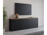 Sideboard OTTO HOME "Modo, Breite 200 cm, moderne grifflose Kommode 2Türen/3 SK", schwarz (schwarz, eiche mauvella, schwarz), B:200cm H:68cm T:34,5cm, Holzwerkstoff, Melamin, Metall, Sideboards, Sideboard, Schubladenkommode mit viel Stauraum, Einlegeböden verstellbar