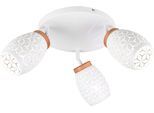 REALITY LEUCHTEN Deckenleuchte "BIDAR, Deckenlampe mit 3 schwenkbaren Spots, exkl 3x E14 max 10W", weiß matt, 3, Ø 58cm H: 27cm, 1 Stk., Leuchten, Metall-Lampenschirm mit Lasercut Muster und Holz-Dekoelement Ø 58cm, Deckenleuchte