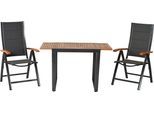Balkonset MERXX "Paxos", schwarz (graphit, grau, graphit), B:58cm H:110,5cm T:74cm, Aluminium, FSC-zertifiziertes teilmassives Holz, Polyester, Sitzmöbel-Sets, Balkonset, inkl. 2 Klappsessel, 1 Balkonausziehtisch