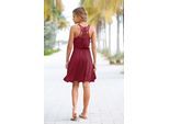 Jerseykleid KIDSWORLD "Viskosekleid für Mädchen", Mädchen, Gr. 128/134, N-Gr, rot (bordeaux), Jersey, Obermaterial: 100% Viskose. Spitze: 100% Baumwolle, unifarben, figurumspielend kniefrei, Rundhals, Kleider Jerseykleid, kniefrei, romantisch, aus Viskose, breite Träger