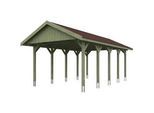 Einzelcarport SKANHOLZ "Wallgau", grün, B/H/T: 430cm x 215cm x 750cm, Carports, mit roten Dachschindeln