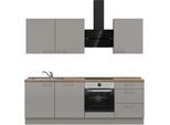 Küchenzeile NOBILIA "Laser II", Ausrichtung wählbar, Breite 240 cm", grau (küche: grau, korpus: taupegrau, arbeitsplatte: eiche havanna nachbildung), B:240,3cm H:216,6cm T:60cm, Komplettküchen-Sets, Küchenzeile, vormontiert, wahlw. mit unterschiedlichen E-Geräten-Sets