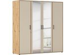 Drehtürenschrank RAUCH "Kleiderschrank Schrank Garderobe Wäscheschrank VOYAGER", beige (beige (champagner), eiche artisan), B:187cm H:194cm T:53cm, Holzwerkstoff, Schränke, Drehtürenschrank, mit modernen Griffen in Graumetallic und Spiegel