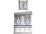 Bettwäsche SCHIESSER "Kitta aus weicher Baumwolle mit coolem Winter-Print", grau, B/L: 135cm x 200cm, 1 Stk., 1 Stk., Feinbiber, B/L: 80cm x 80cm, 2 Stk., Feinbiber, Obermaterial: 100% Baumwolle, Bettwäsche, Bettwäsche, MADE IN GREEN by OEKO-TEX-zertifiziert