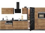 Küchenzeile KOCHSTATION "KS-Trier", braun (küche: grau, korpus: grafit, arbeitsplatte: anthrazit), B:390cm T:60cm, Komplettküchen-Sets, Küchenzeile, mit E-Geräten, Breite 390 cm